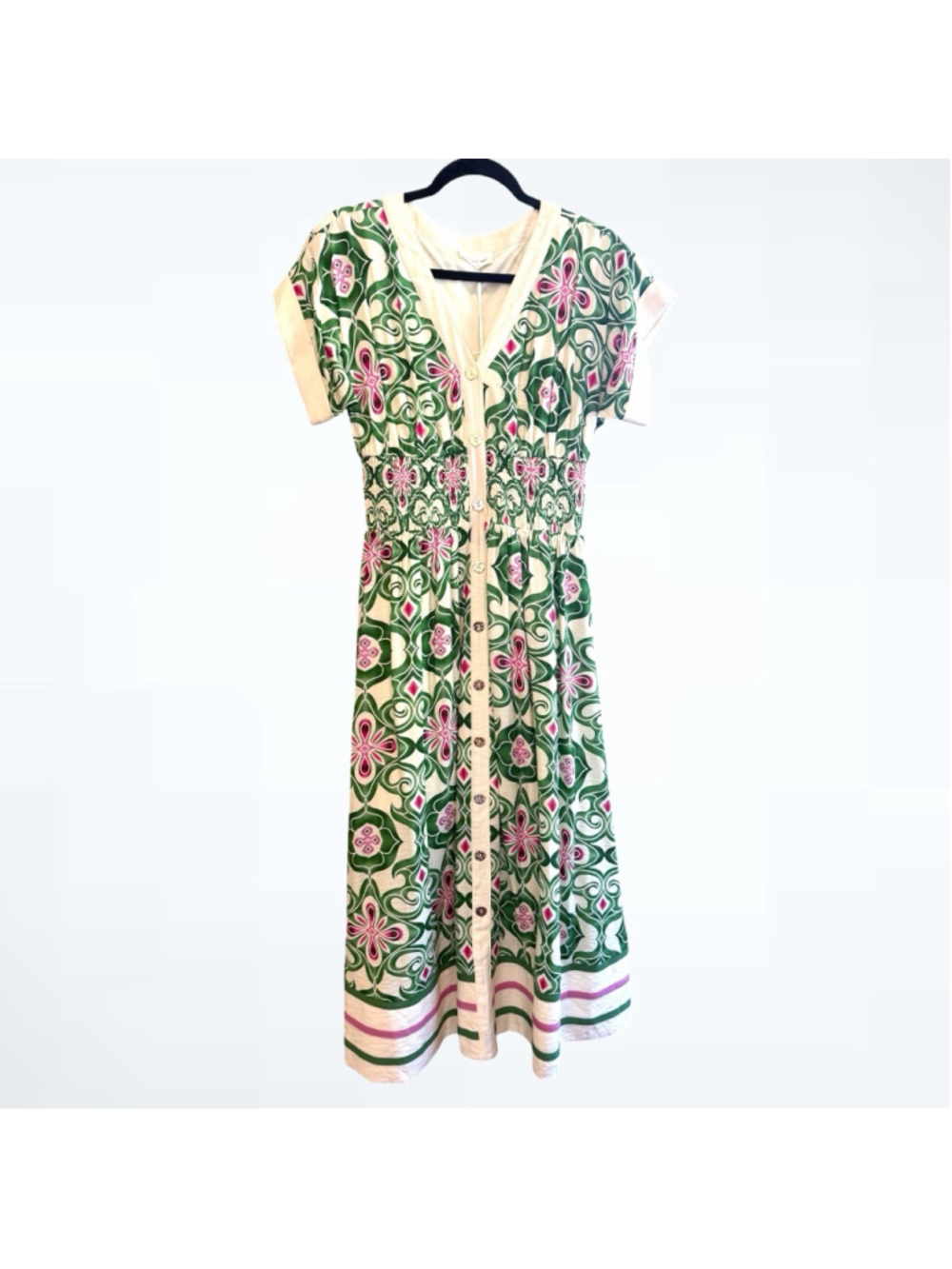 Entro Women’s Botanical Cap Sleeve Midi Dress in Green Size S - Picture 3 of 8